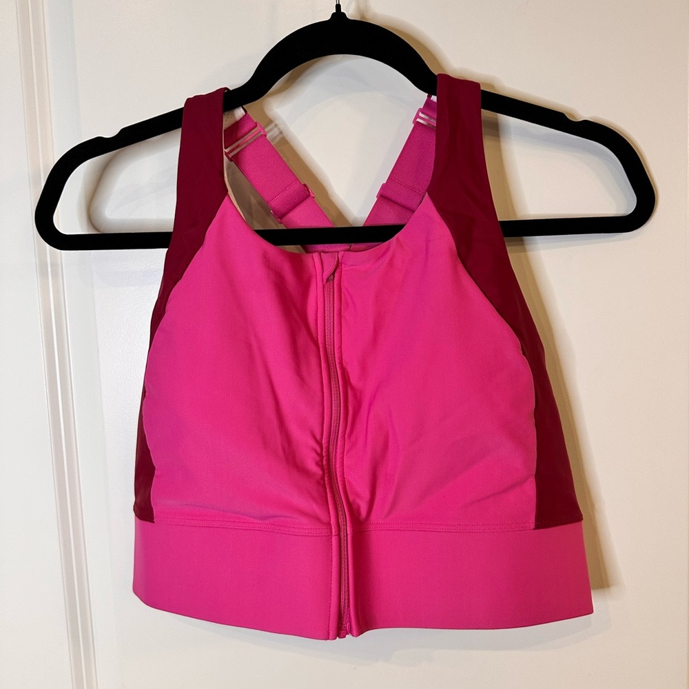 Coolibar UPF 50+ Medley Zip-Up Swim Bra - Pink & Burgundy - Size L